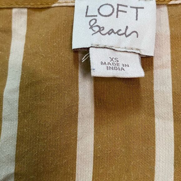 LOFT Beach Golden Tan and White Striped Tie Front Short Sleeve Blouse - Picture 9 of 11